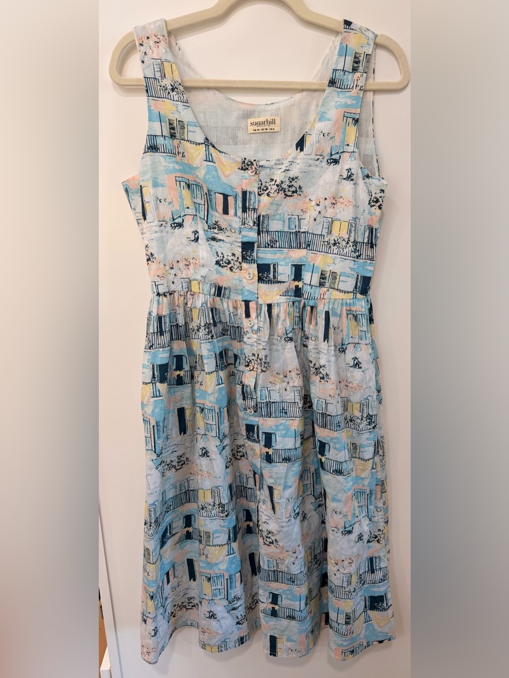 Women’s Sugarhill Brighton pastel Print midi Sundress size 6 100% cotton